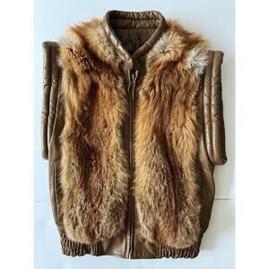 Jindo Leather Fur Bomber Vest Full Zipper Moto Retro Luxurious Outdoor Retro